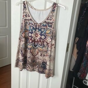 Shein Cream Mandala Print V Neck Ribbed Tank Top